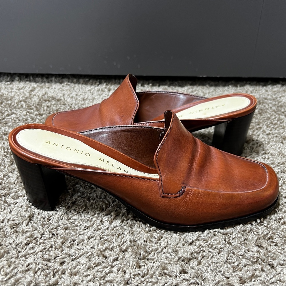 Antonio Melani Prelude Brown Leather Women's Mules, Size 7 - Picture 3 of 10